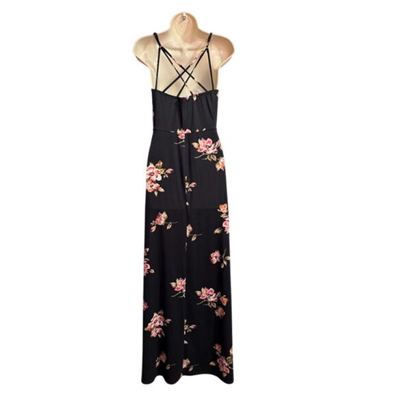 Nine Britton Black Floral Criss Cross Back Maxi Dress Size S - Picture 5 of 13